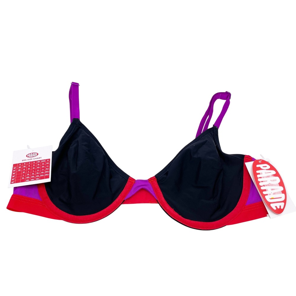 Parade Women's Black Purple Red Trim Underwire Nylon Bra Size‎ XS